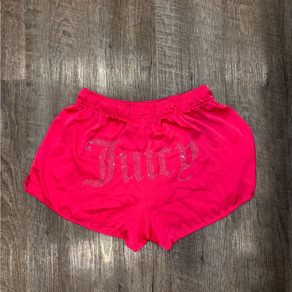 Juicy Couture Neon Pink Rhinestone Logo Athletic Shorts